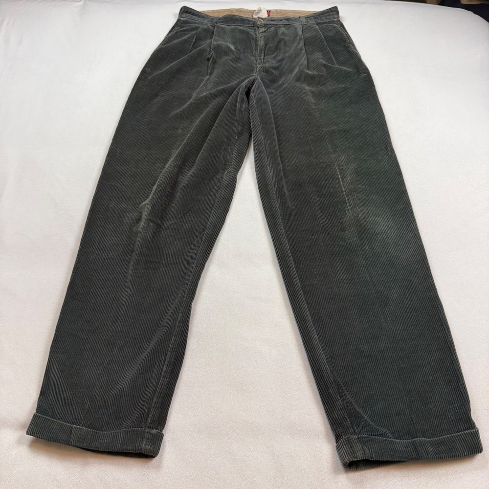 Tommy Hilfiger Mens Pleated Corduroy Pants Forest Green 36x34 Cuffed Vintage